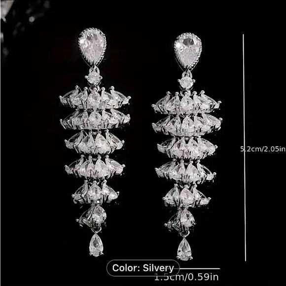 Tree Design Zircon Dangle Earrings, Wedding, Bridal, Anniversary - Picture 5 of 6